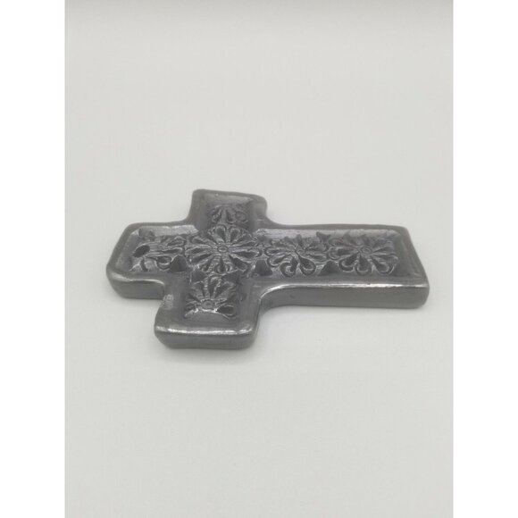 Dona Rosa Oaxaca Barro Negro Pottery Cross Small Wall Hanging Etched Carved Rare - Picture 3 of 7